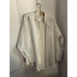 H&M White Linen Button Down Shirt Women’s Small Long Sleeve Collared Casual Top
